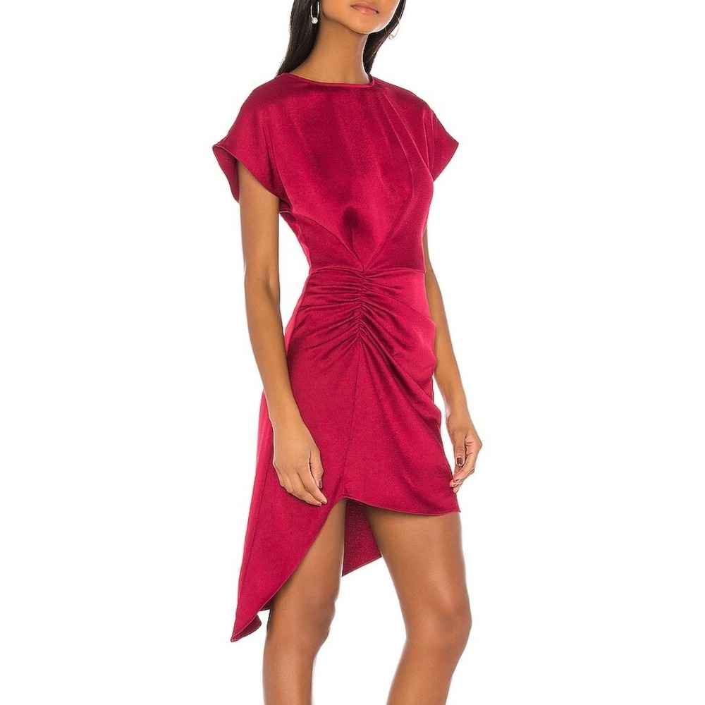 L'Academie Dress Womens Small Red Pink Asymmetrical Ruched Cocktail Wedding - Picture 5 of 14